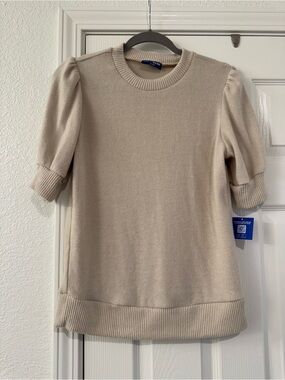 Classic Crewneck Puff-Sleeve Sweater in Beige by Talbots